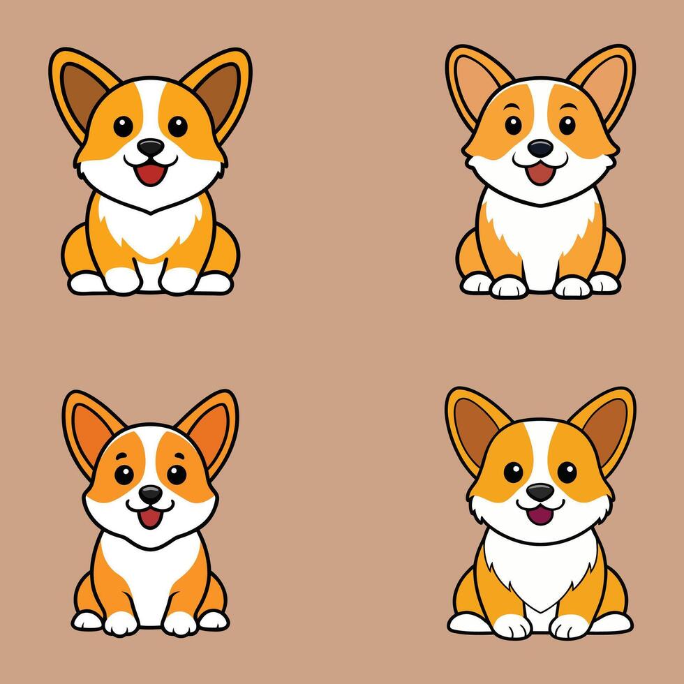 Charming Isolated Illustrations of Welsh Corgi Dogs Sitting vector