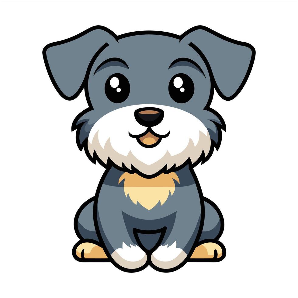 Cute Cartoon Miniature Schnauzer Puppy Sitting Smiling vector