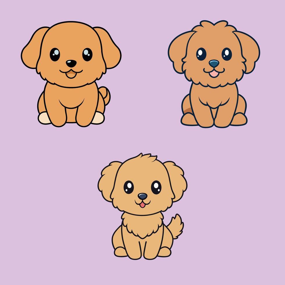 Set of Cute Peekapoo Dog Sitting isolated illustration vector