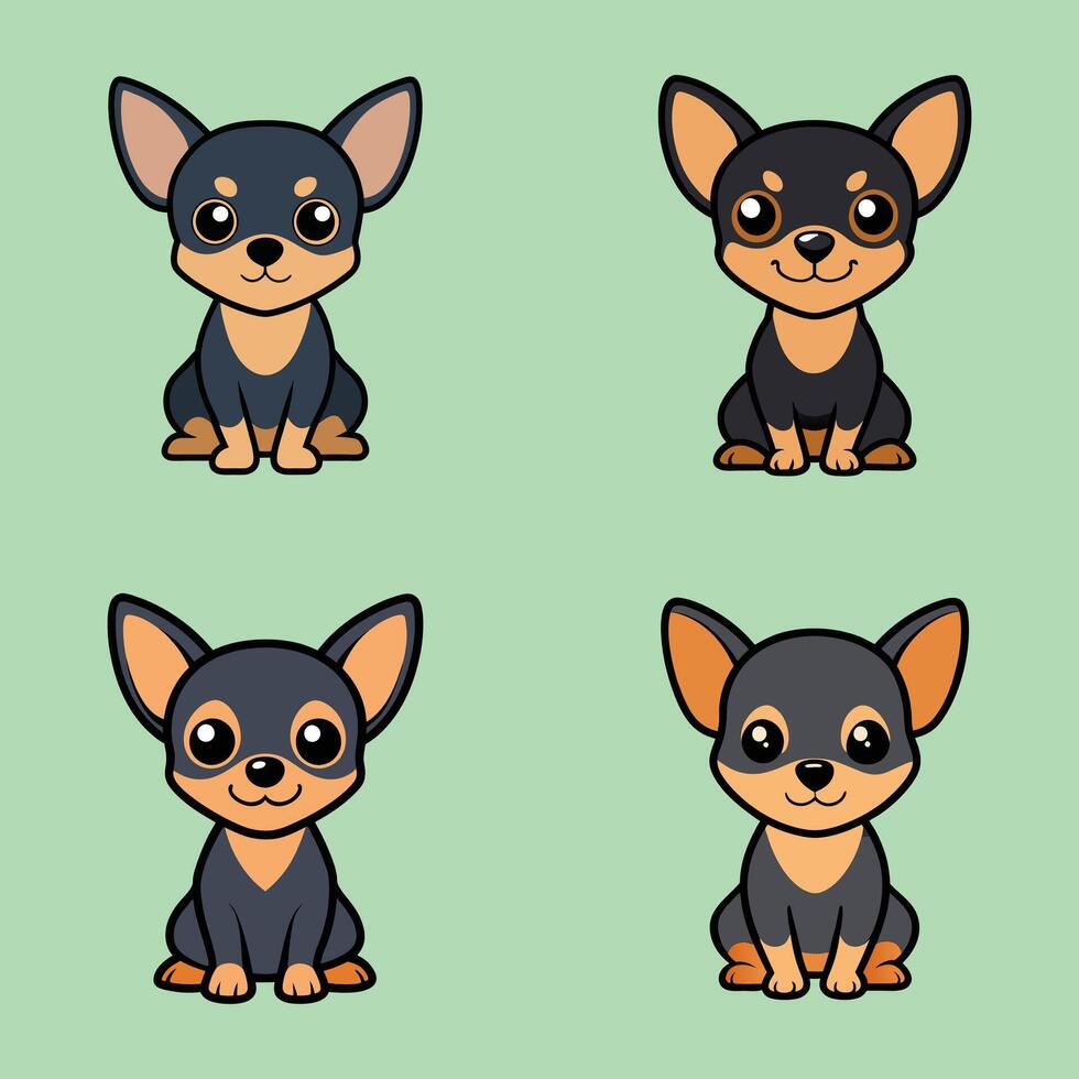 Sweet Set of Miniature Pinscher Sitting Poses Isolated Illustrations vector