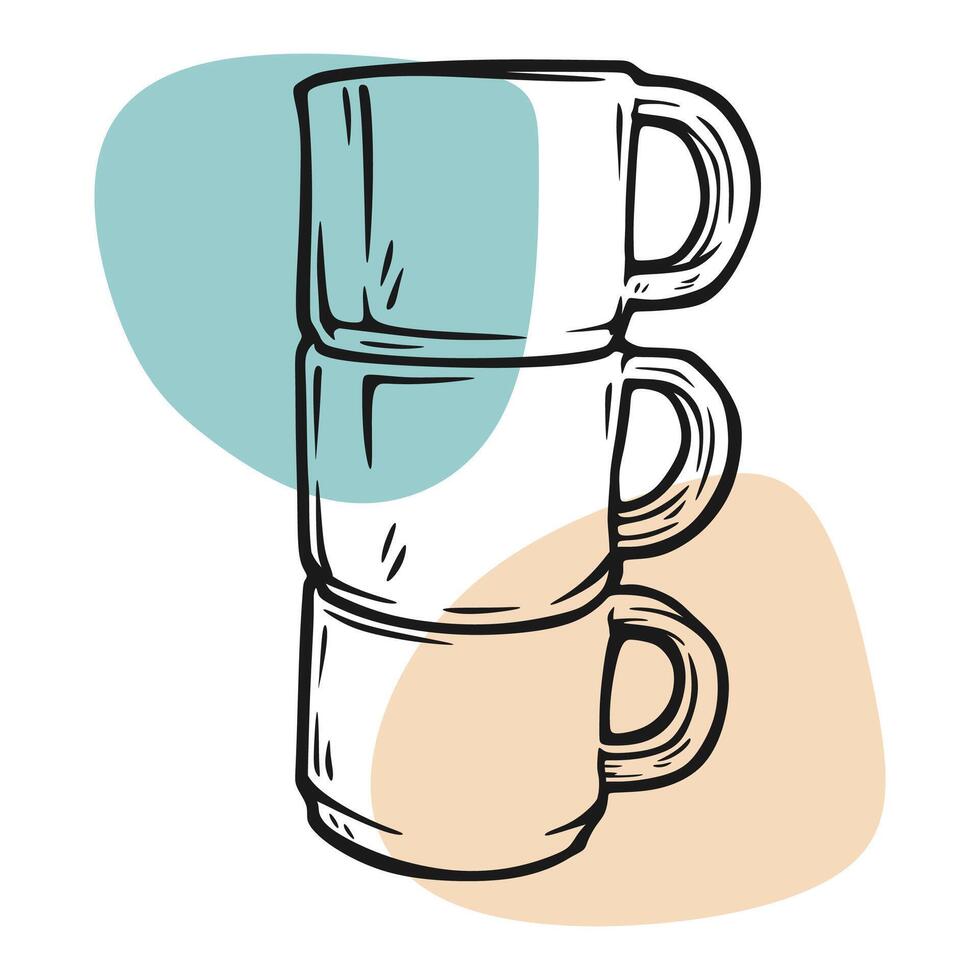Hand drawn style of three coffee cup stacked vector