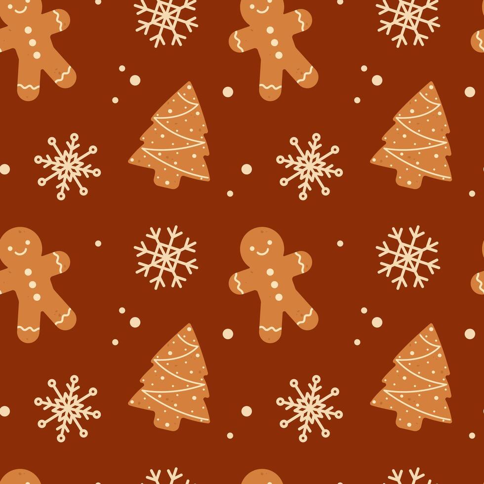 Gingerbread Christmas cookies seamless pattern. Christmas print for fabric and wrapping paper. Flat illustration vector