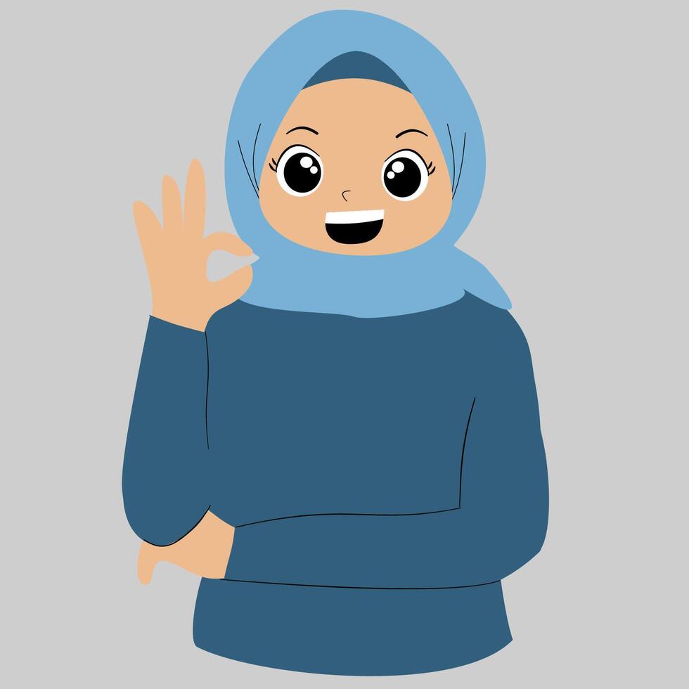 Hijab girl with okay finger gesture vector