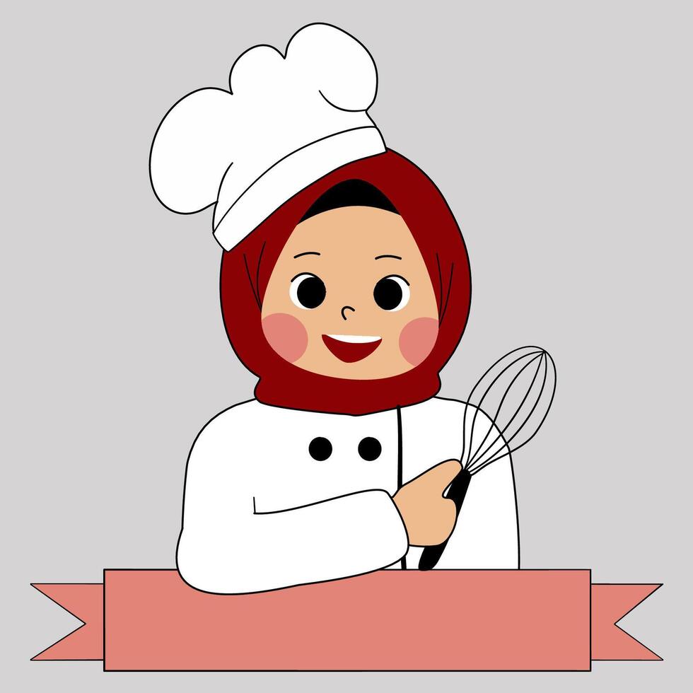 Cartoon hijab Chef with Whisk vector