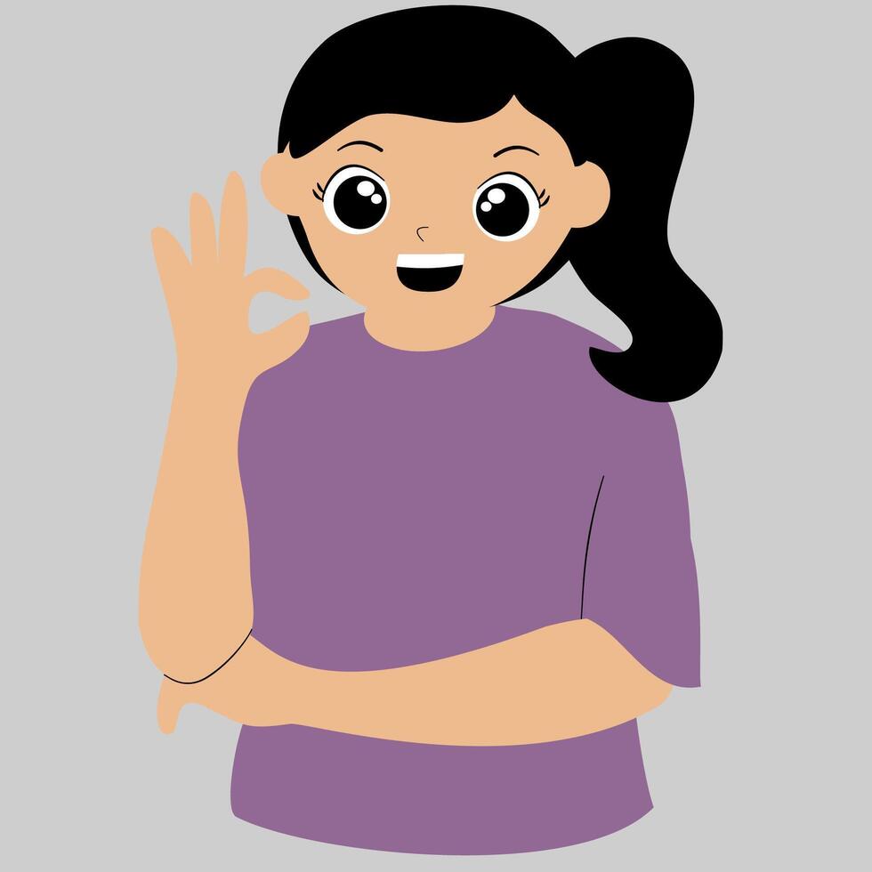 Girl with okay finger gesture vector