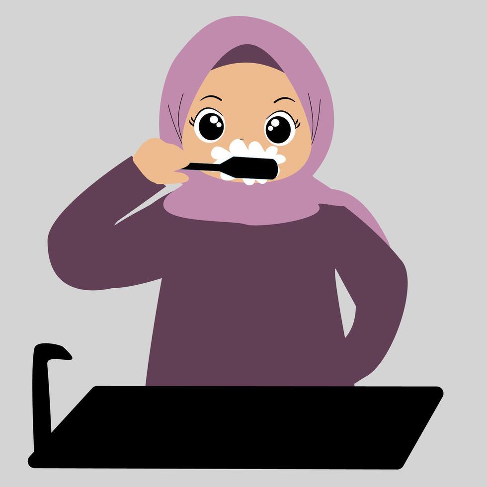 Hijab girl brushing a teeth vector