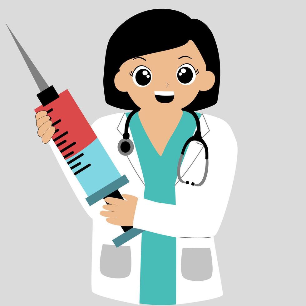 Cartoon doctor with syringe vector