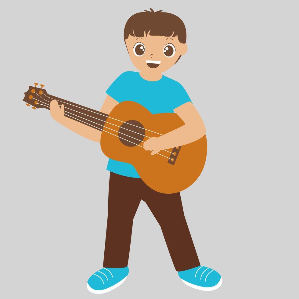 Cartoon boy playing guitar vector