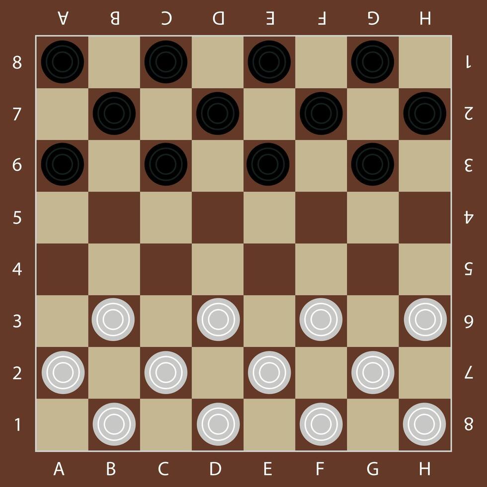 Checkers, board with checkers, top view. vector