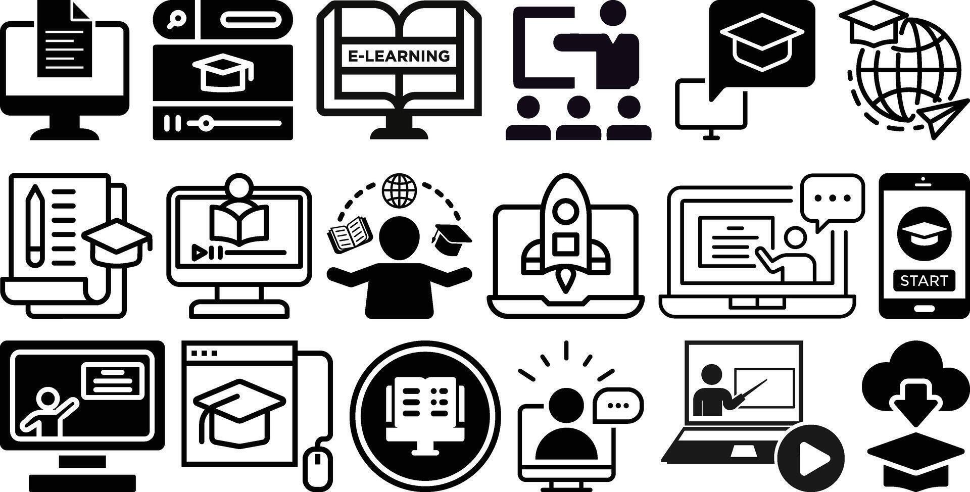 E-learning and online education icon set Design vector