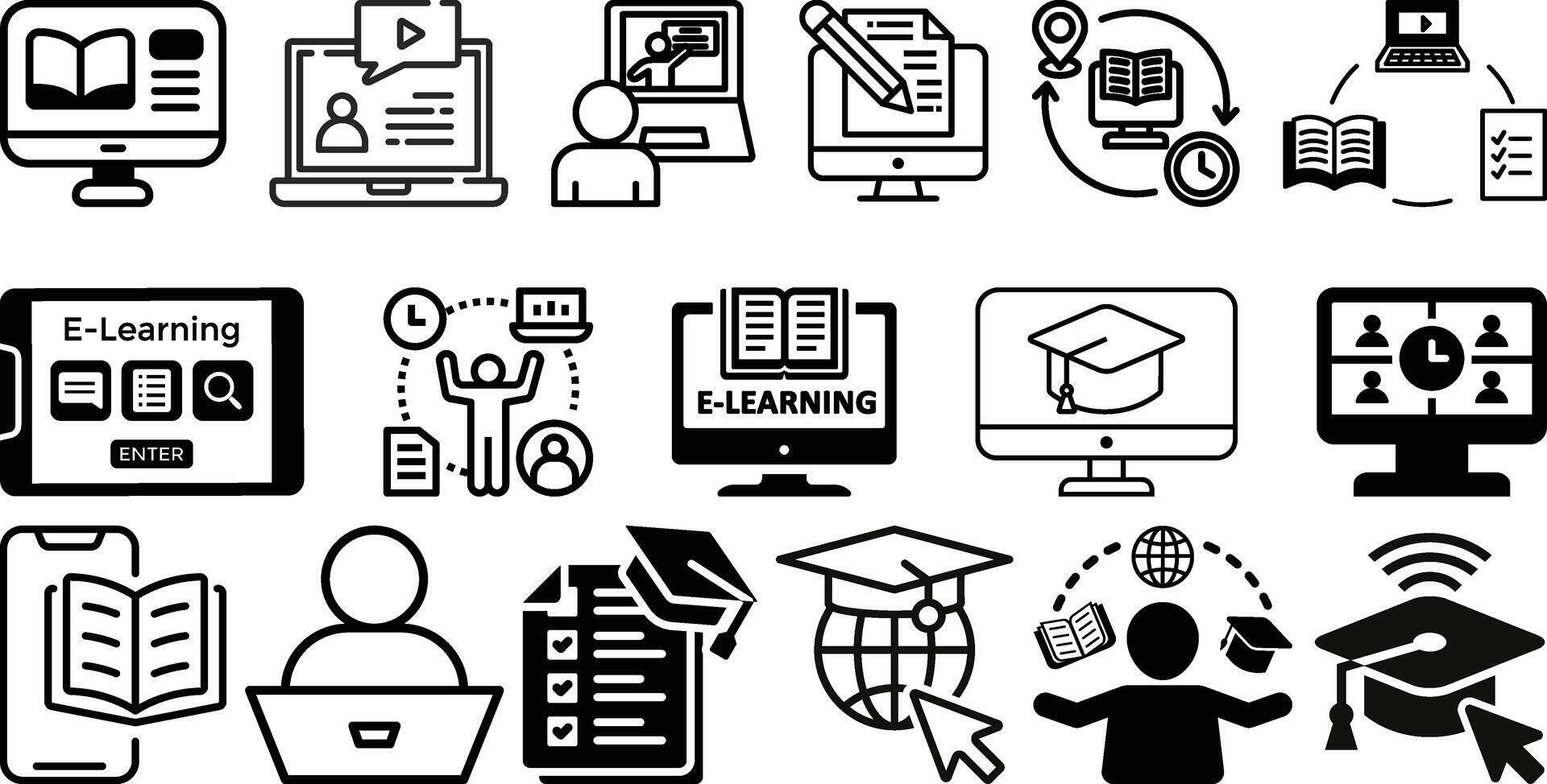 E-learning and online education icon set vector