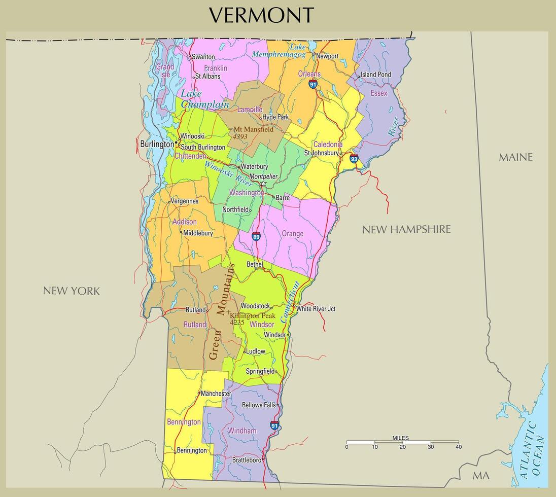Map of Vermont, United States vector