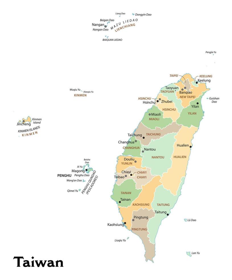 Isolated administrative divisions map of Taiwan vector