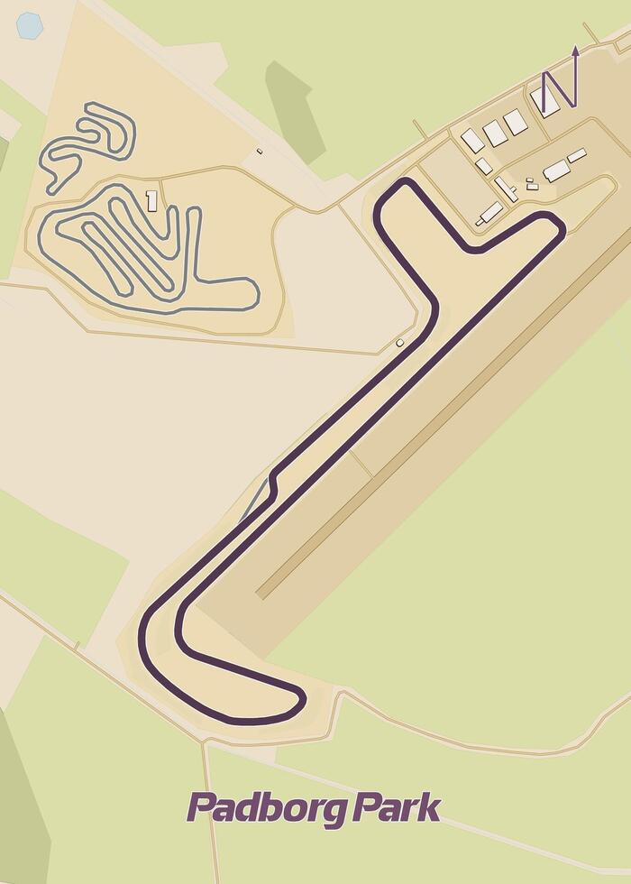 This is a map of the Padborg Park race track, a motorsport facility located in Denmark. The map is drawn in a simple, schematic style vector