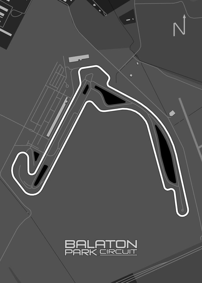The image depicts a detailed map of the Balaton Park Circuit, a race track located in Hungary. vector