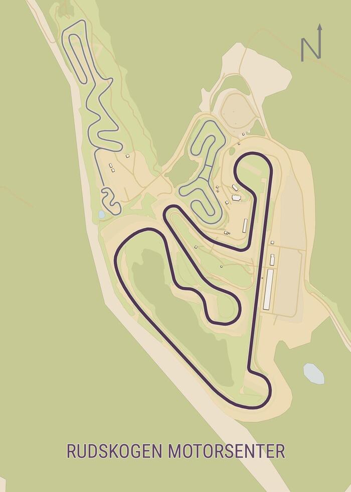 The image depicts a detailed track map of Rudskogen Motorsenter, Norway vector