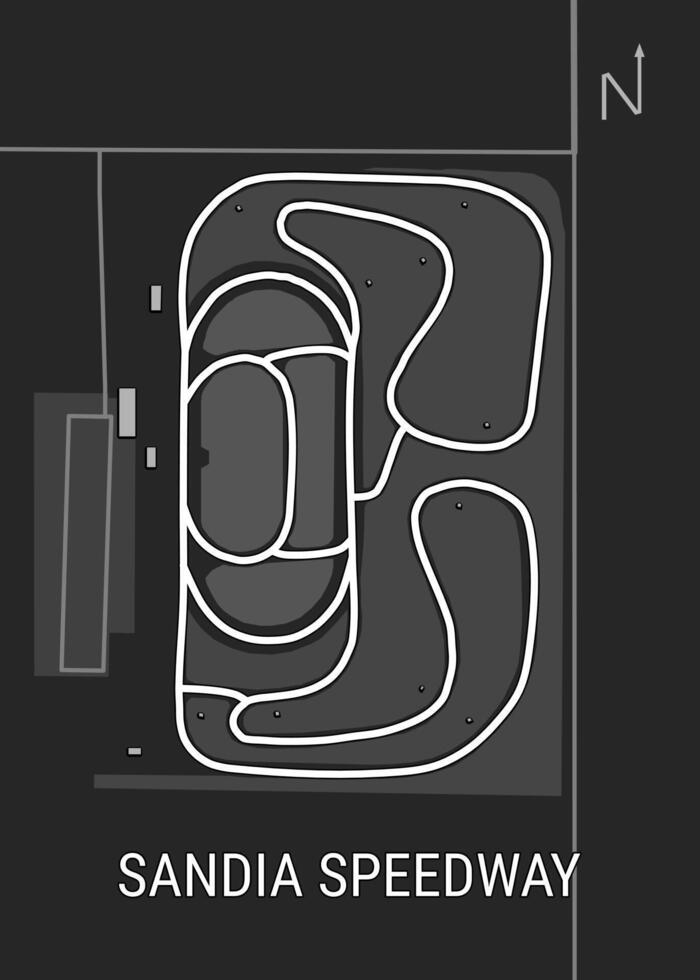 The image depicts a map of a race track, SANDIA SPEEDWAY. vector
