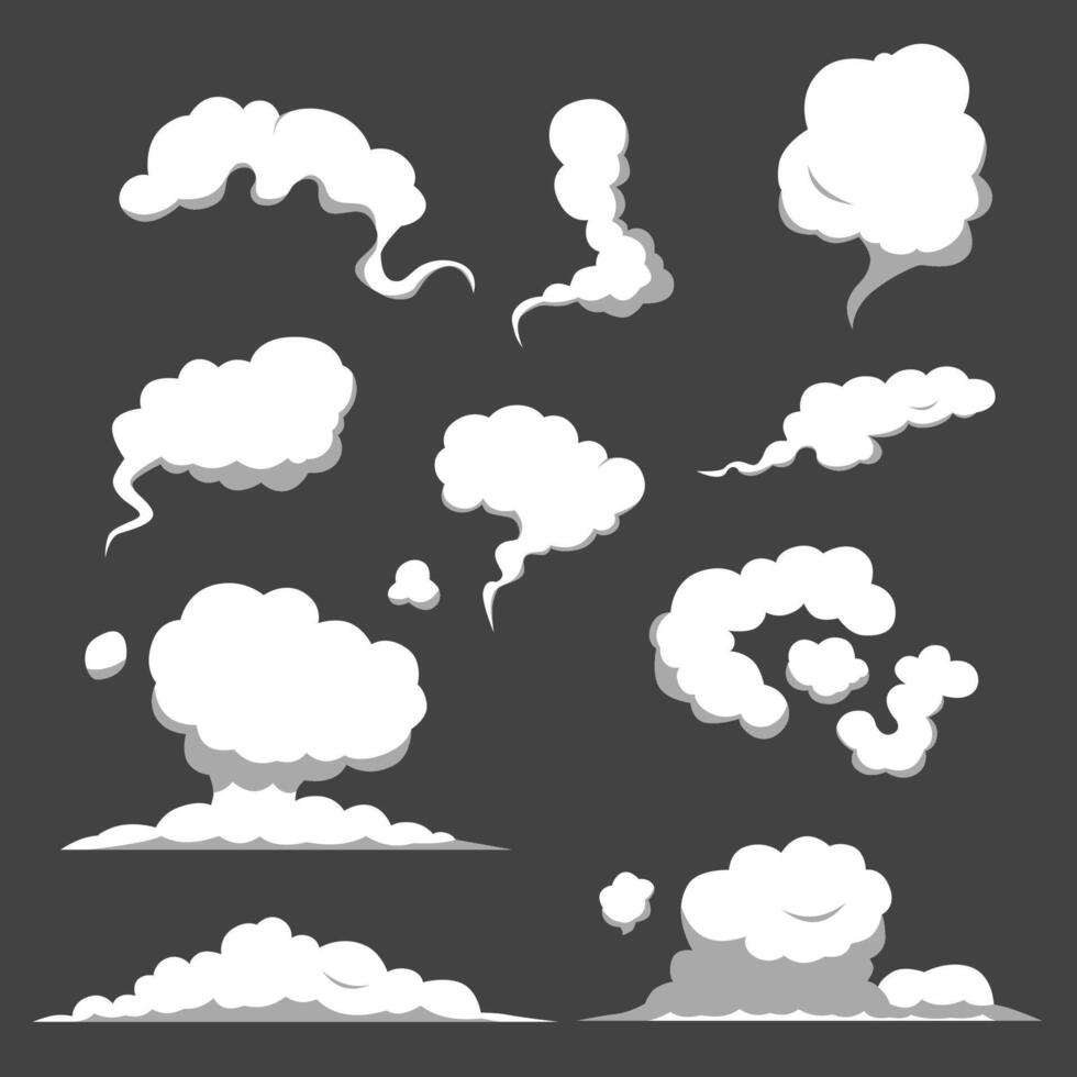 set of cartoon smoke cloud comic fog effect vector