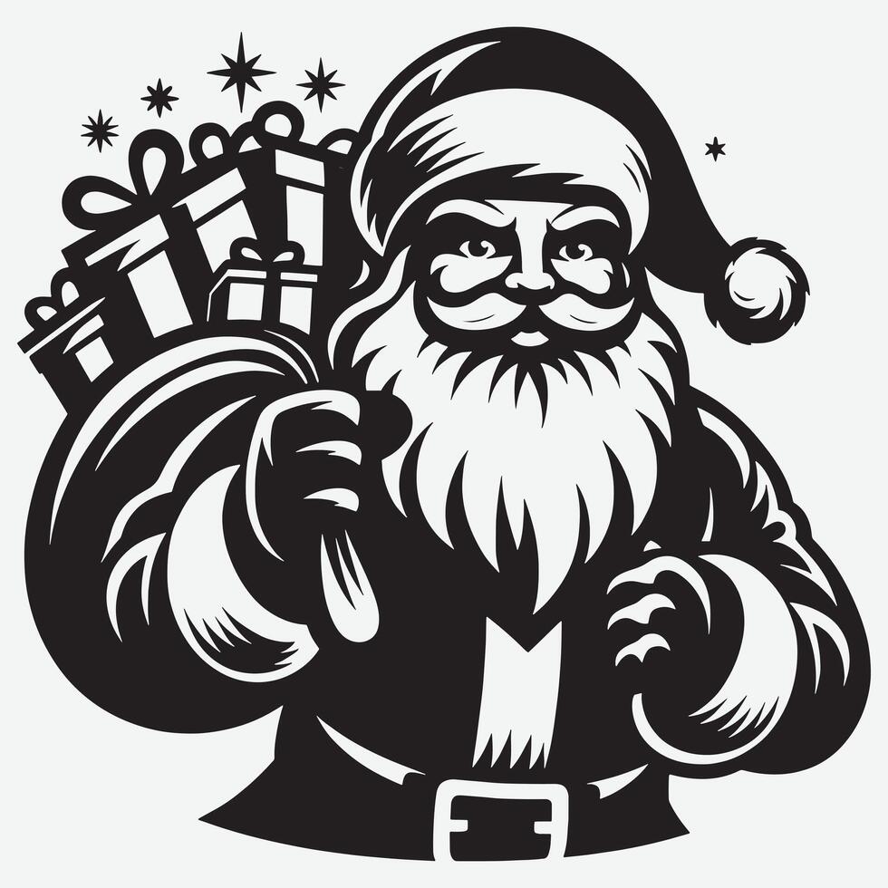 Whimsical Santa Claus with Gift Boxes Silhouette for Seasonal Crafts vector