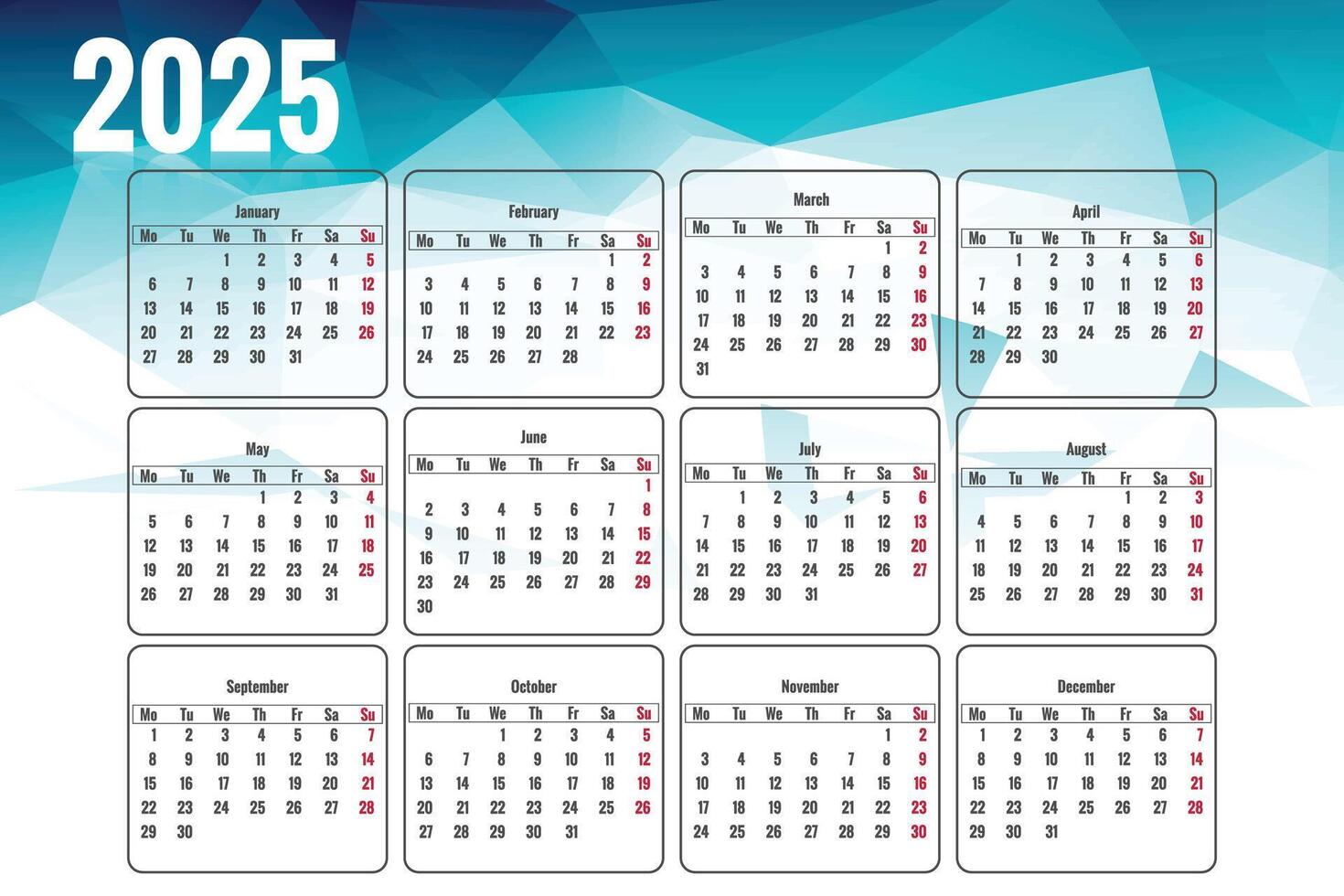 2025 annual calendar template polygon background vector