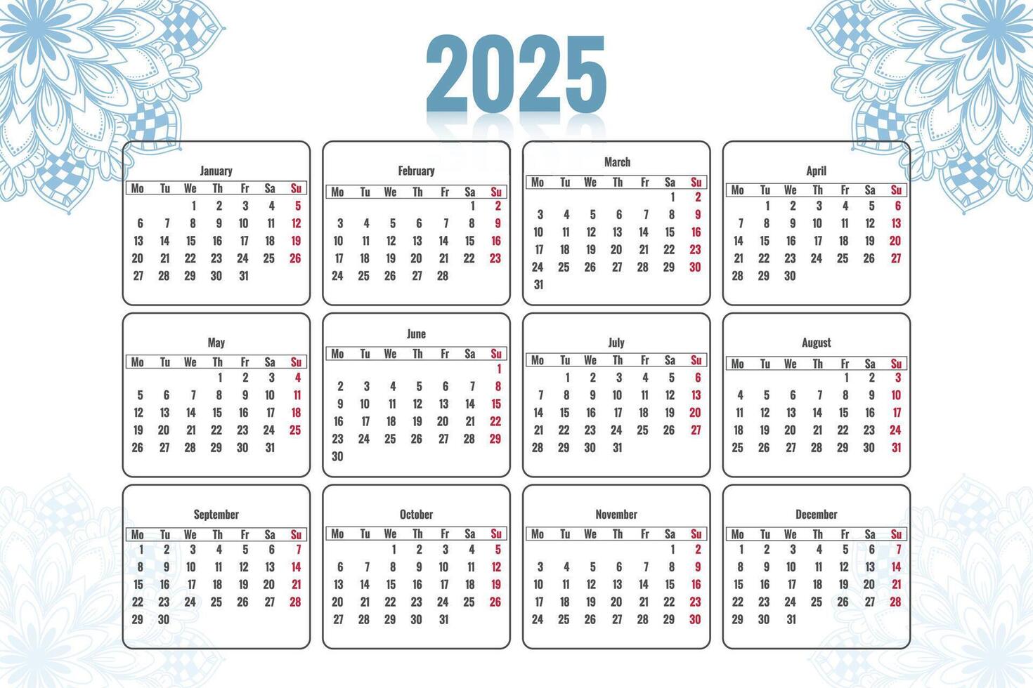 Modern style 2025 beautiful calendar template design vector