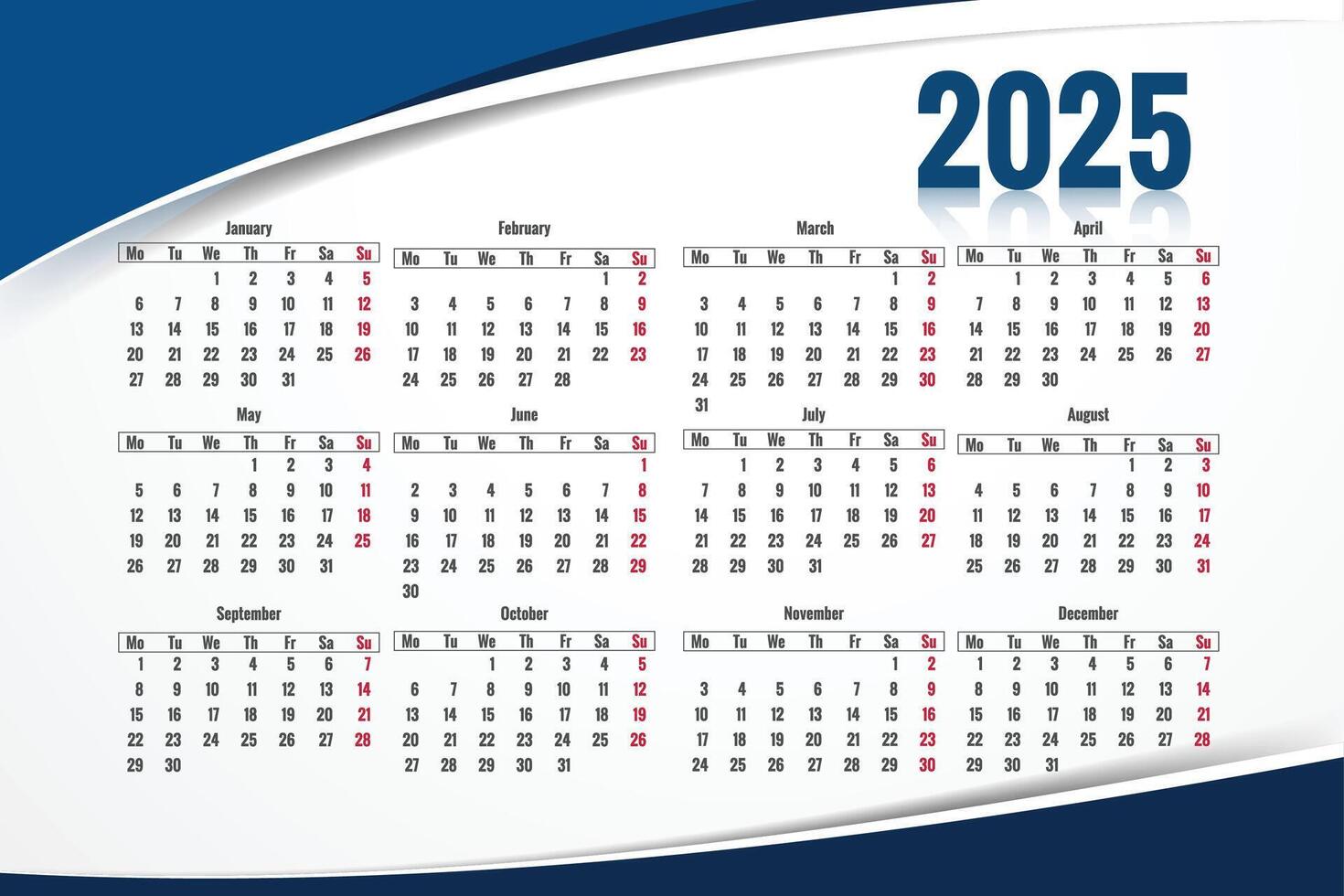 Beautiful new year colorful wave calendar 2025 design vector