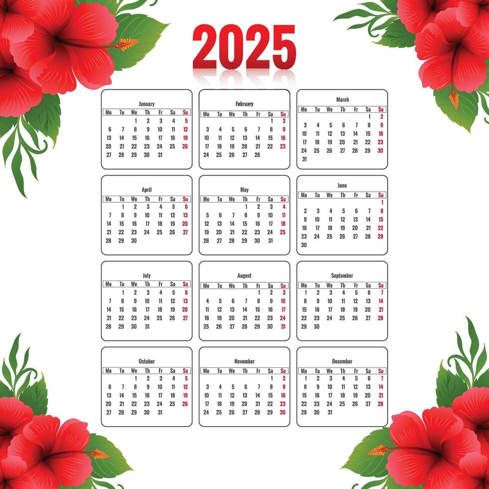 Modern flower 2025 calendar template design vector