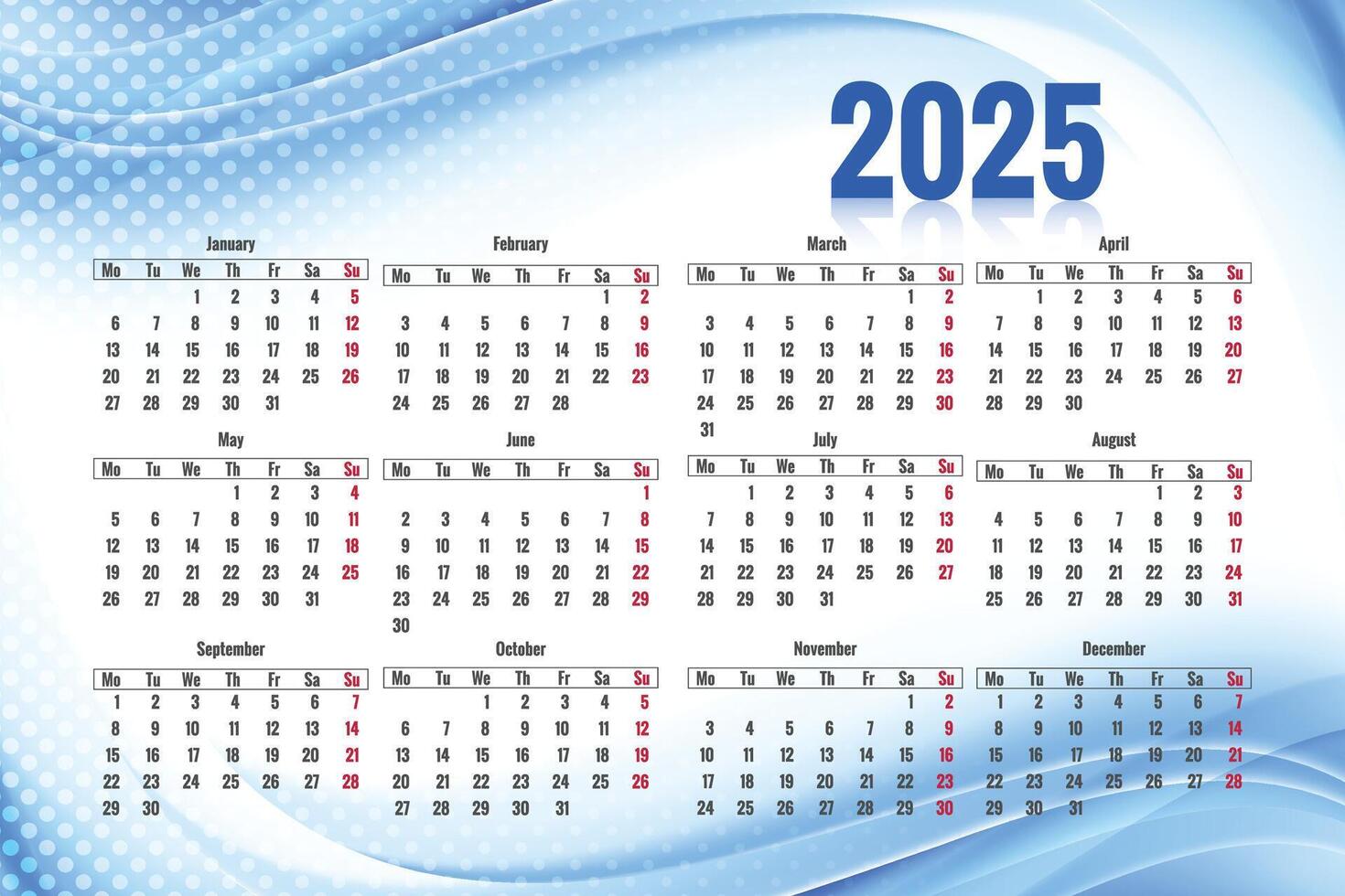 2025 beautiful calendar template in modern style colorful wave design vector