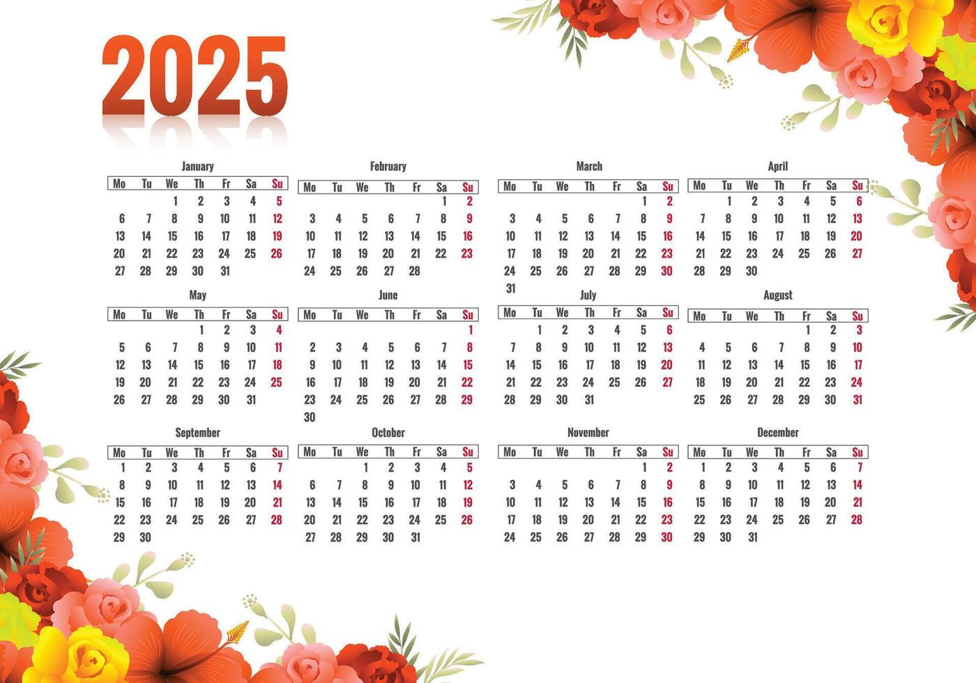 Modern flower 2025 calendar template design vector