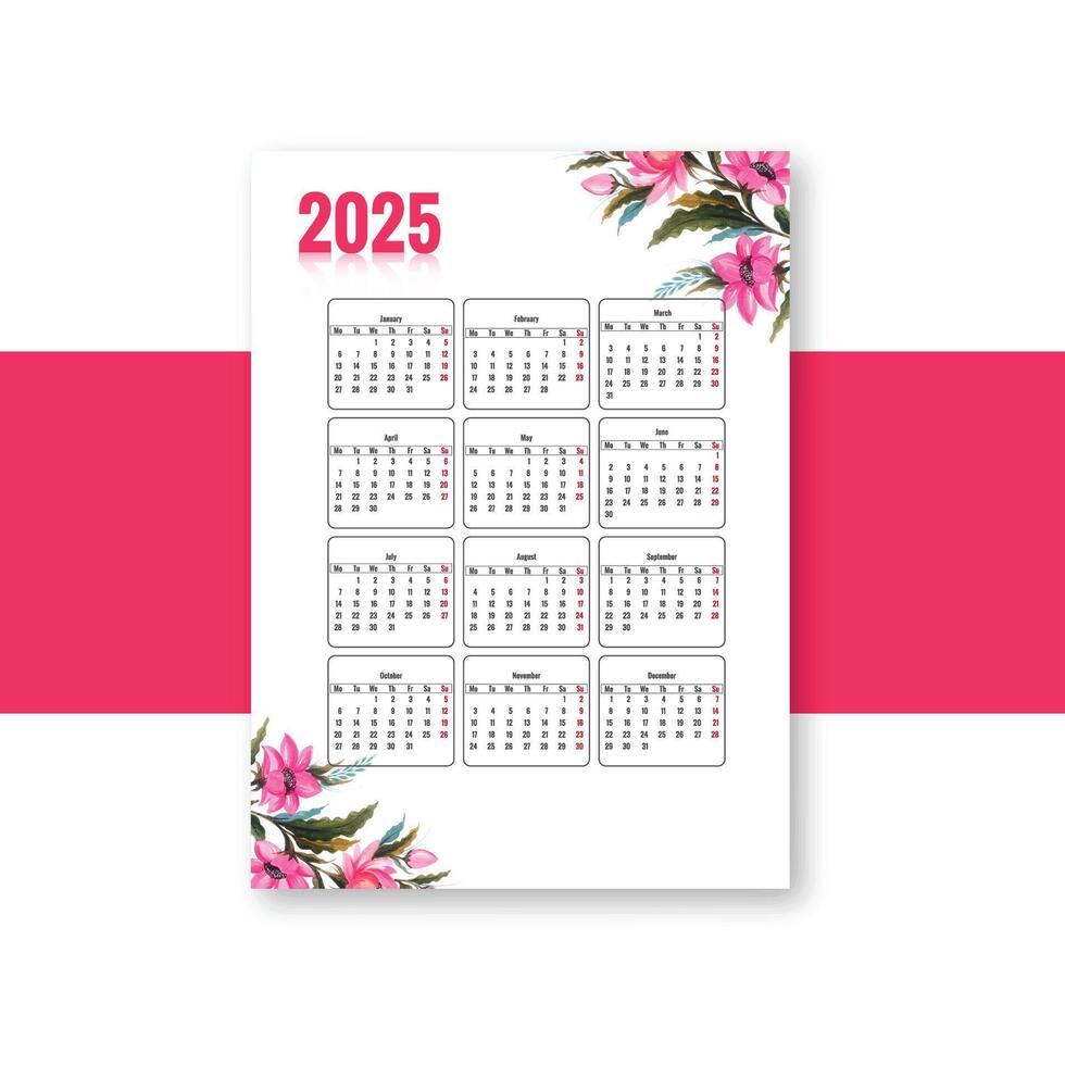 Happy new year 2025 calendar template design vector