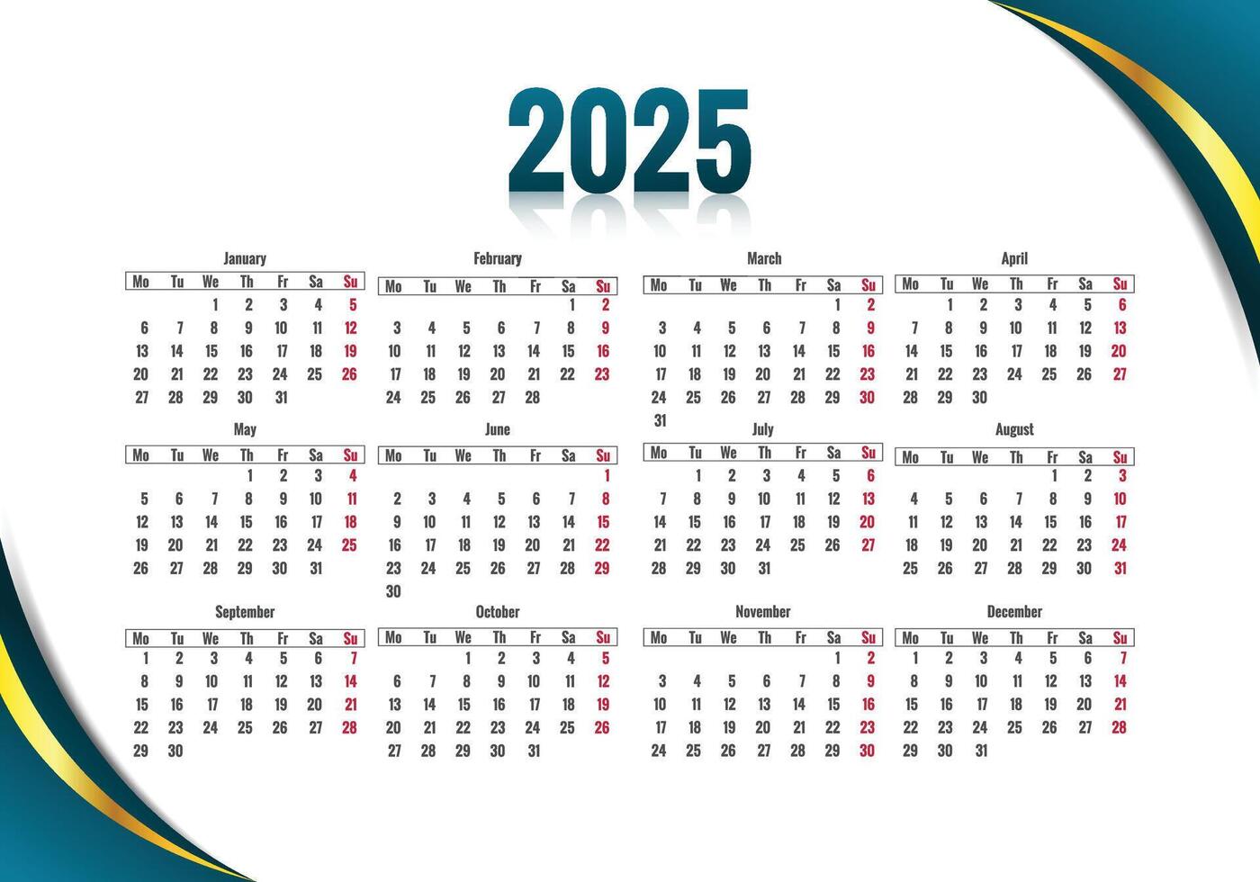 Creative new year colorful wave calendar 2025 background vector