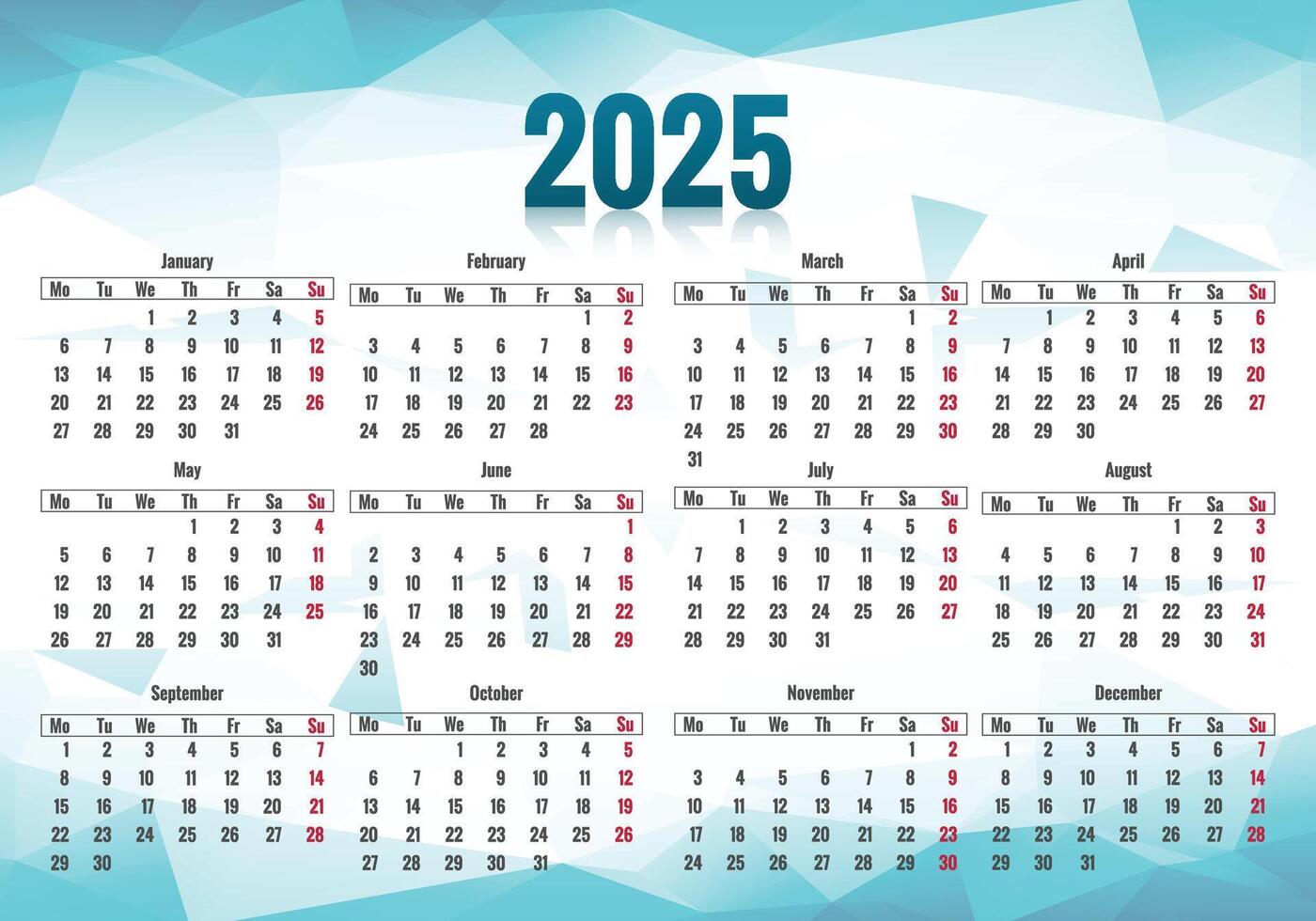 A calendar with polygon and the year 2025 design vector