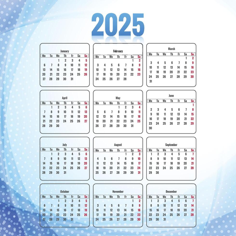 2025 beautiful calendar template in modern style wave design vector
