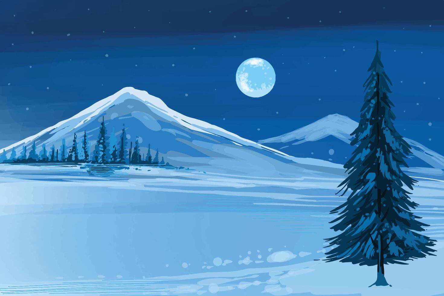 Impressive christmas trees in winter landscape with snow card background vector
