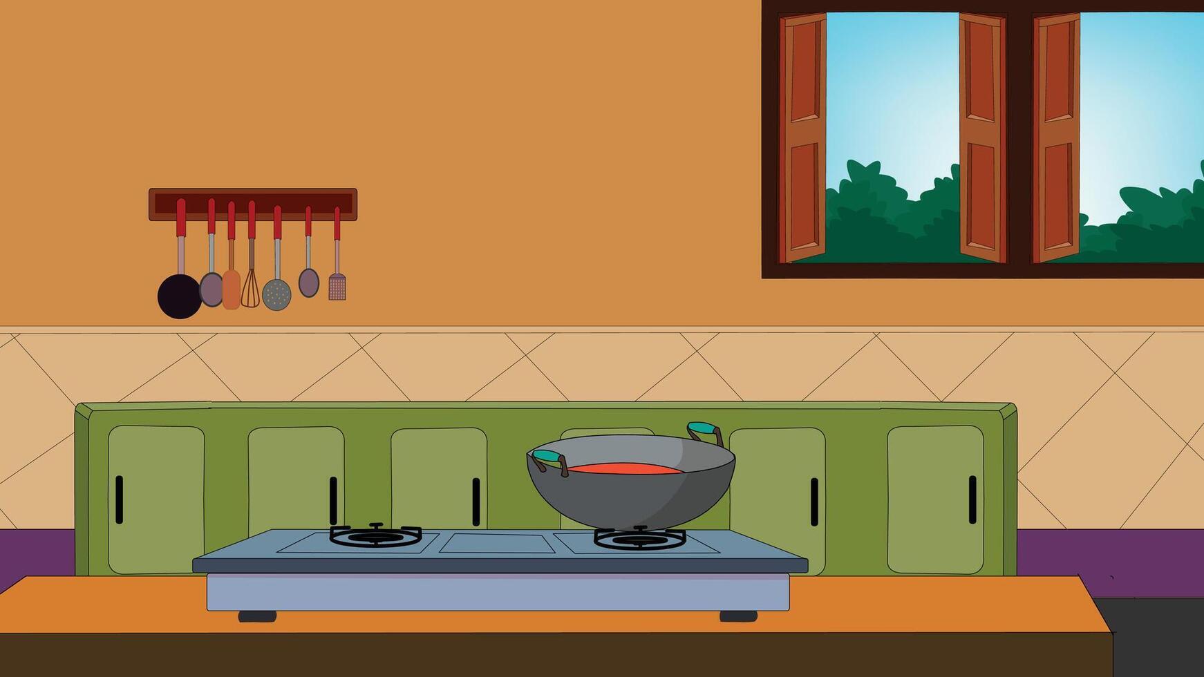 kitchen interior for chef cooks cartoon vector