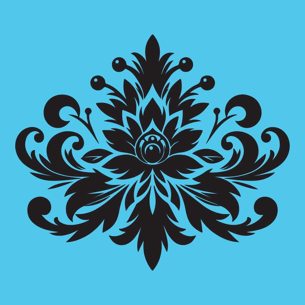 An attractive black graphic design floral bud shape surrounded by ornate petal like elements vector