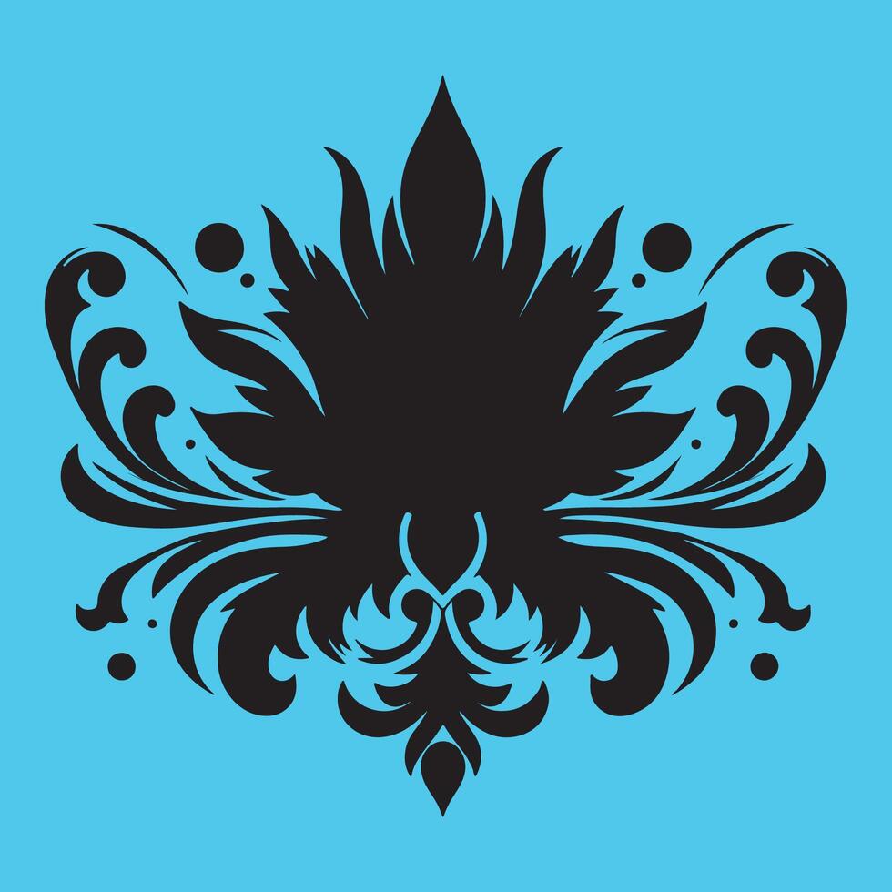 An attractive black graphic design floral motif surrounded by ornate petal like elements vector