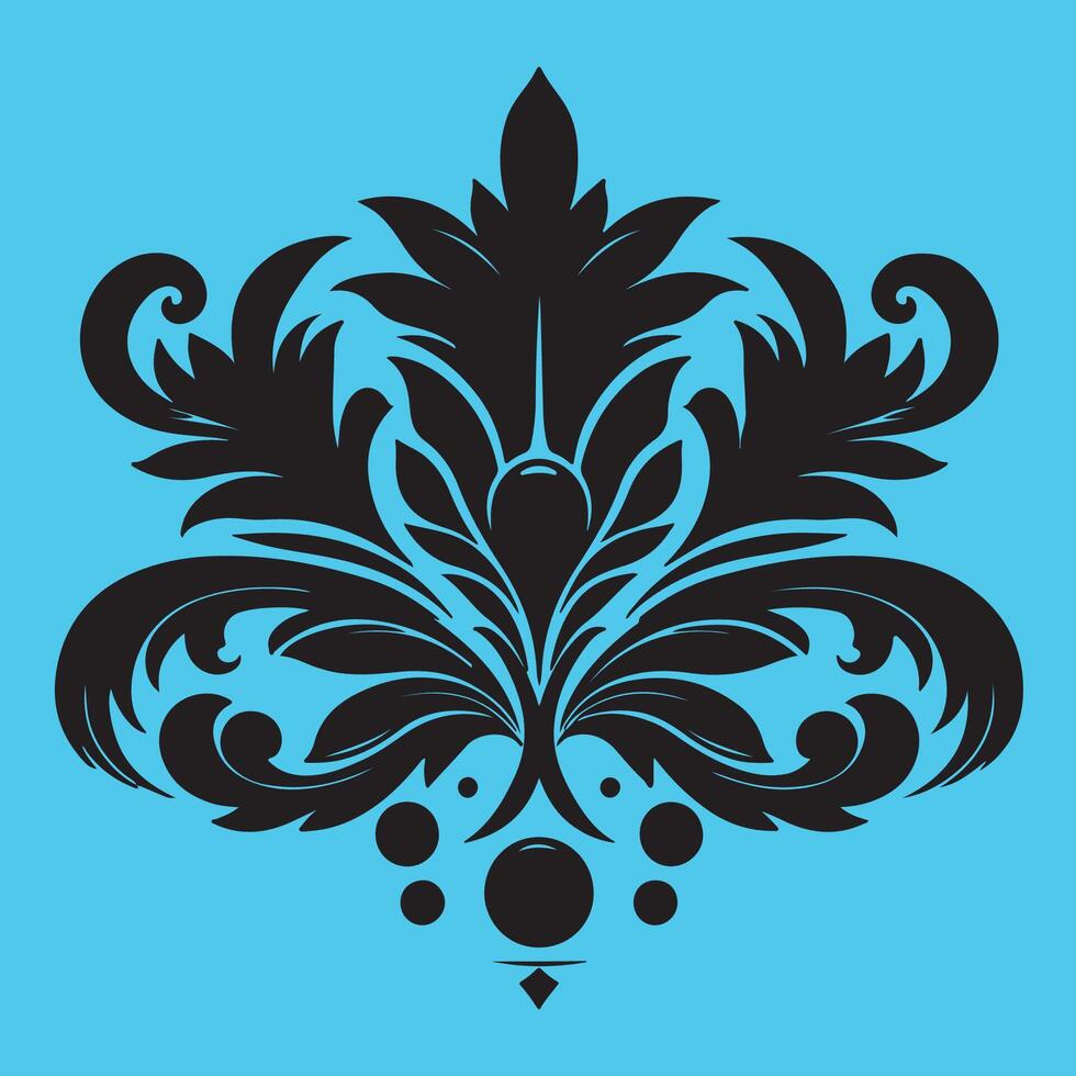 An attractive black shape surrounded by ornate petal like elements vector