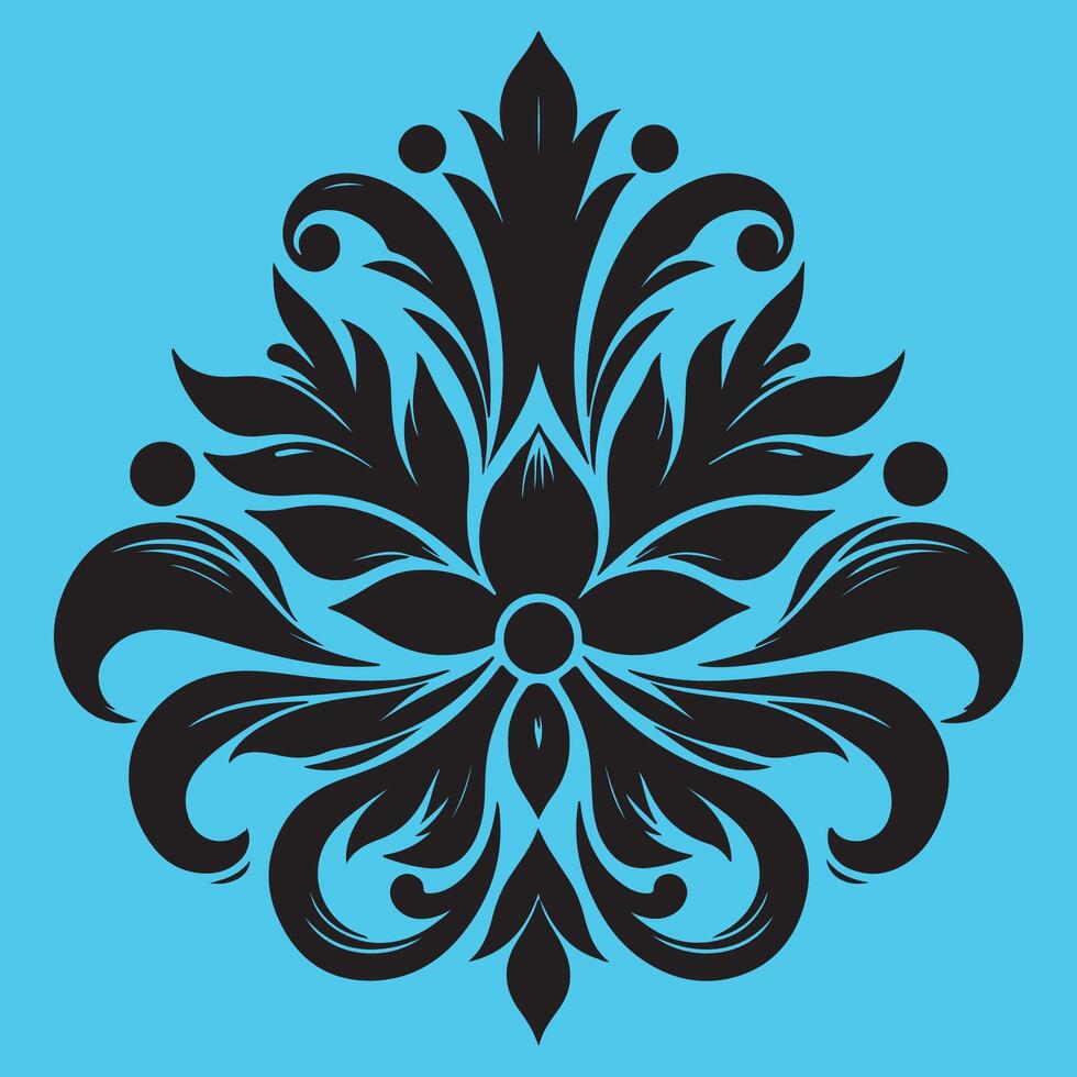 An attractive black graphic design floral surrounded by ornate petal like elements vector