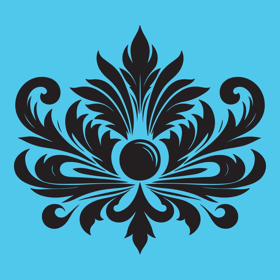 An attractive black graphic surrounded by ornate petal like elements vector