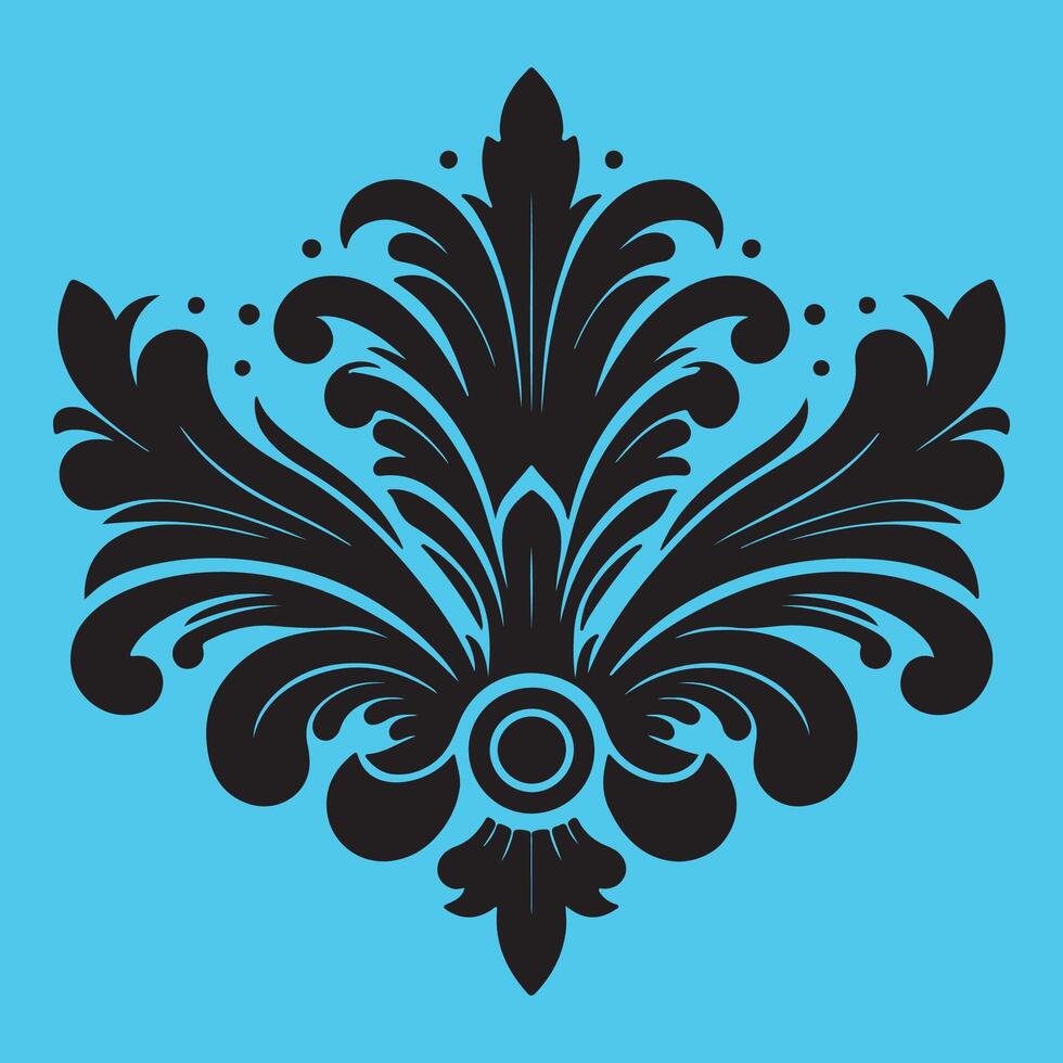An central stylized leaf or bud shape surrounded by ornate petal-like elements vector