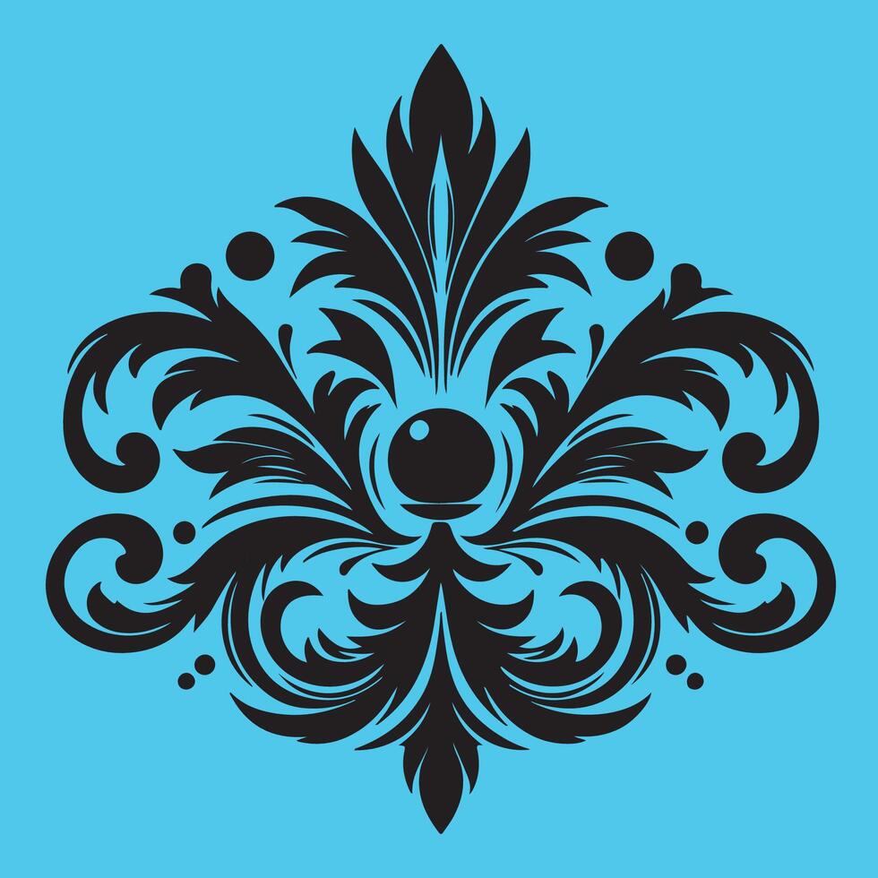 a central stylized leaf or bud shape surrounded by ornate petal like elements vector