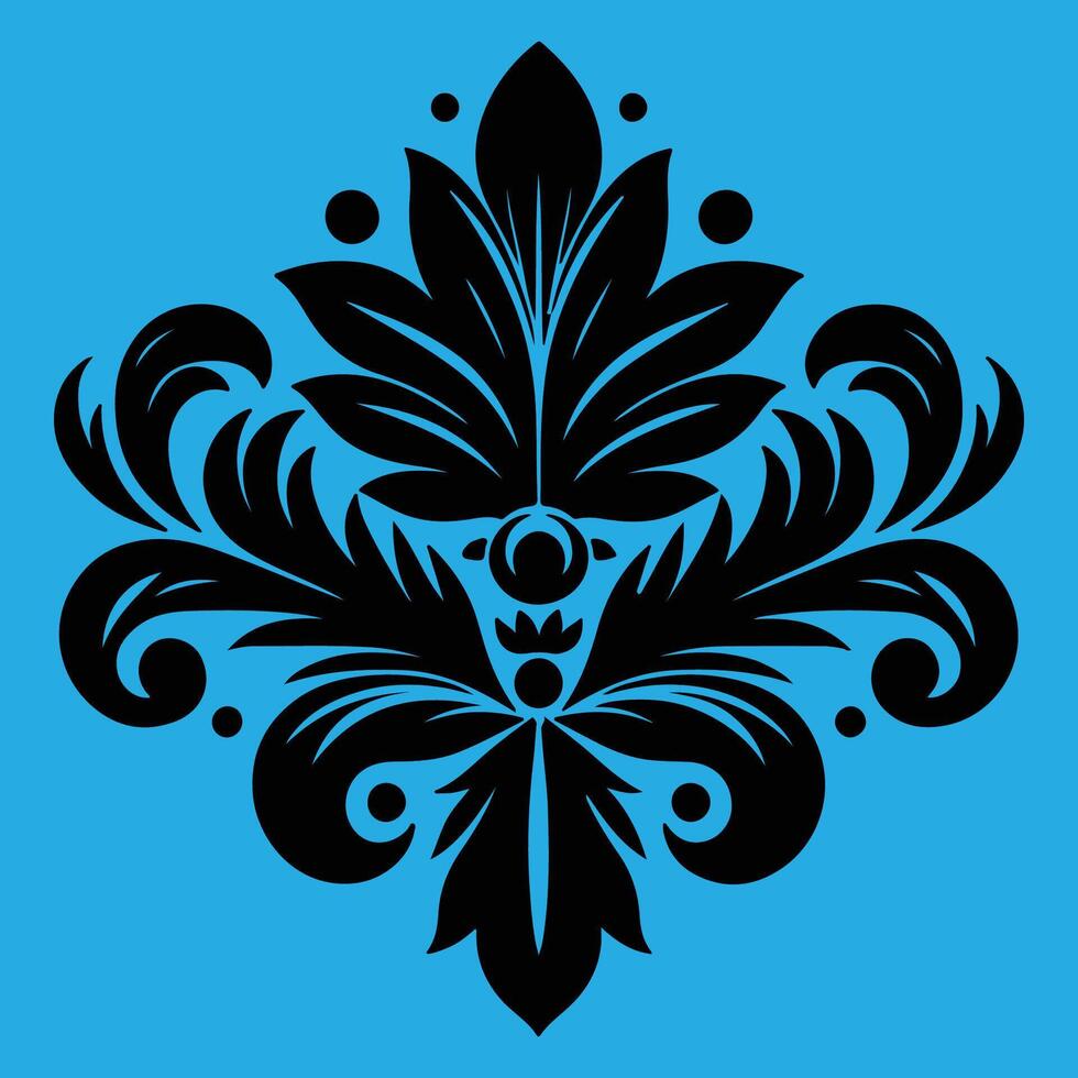 An attractive black graphic design floral motif with bud shape surrounded by ornate petal like elements vector