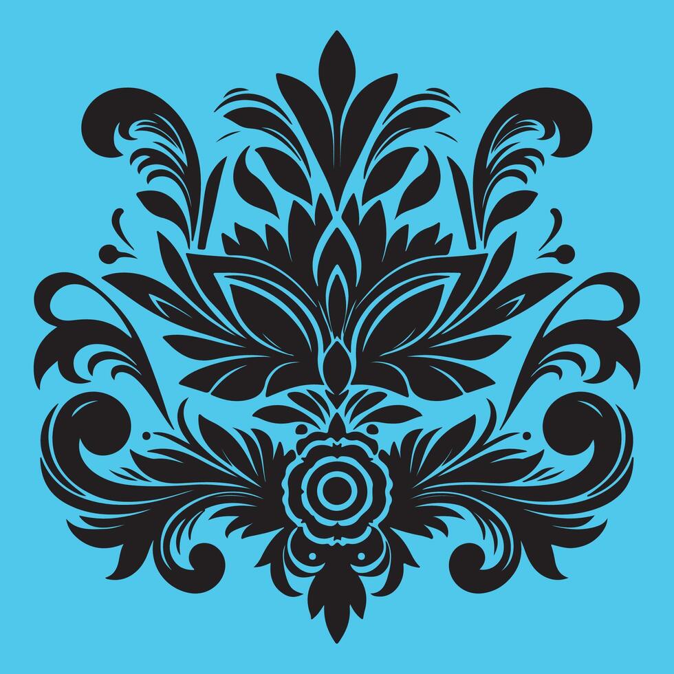 floral motif with a central stylized leaf or bud shape surrounded by ornate petal-like elements vector