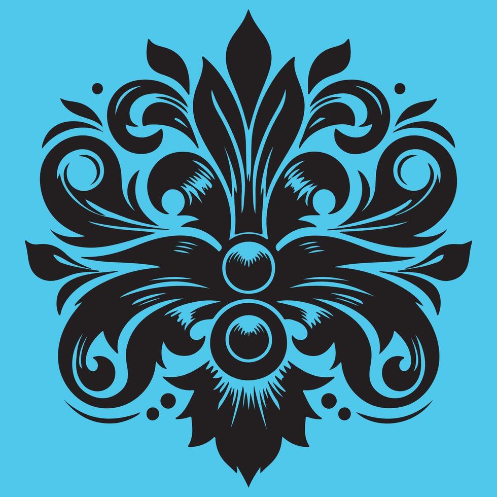 design floral motif with a central stylized leaf or bud shape surrounded by ornate petal-like elements vector