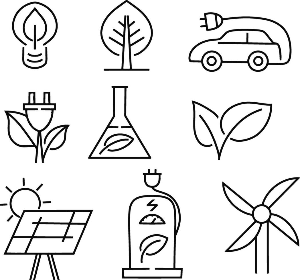 Doodle eco electric set icon Hand drawn line Sketch collection vector