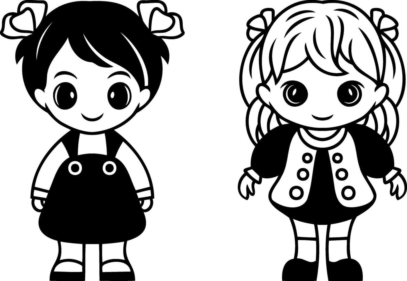 Cartoon girl set clipart isolated. Hand drawn pupe vector