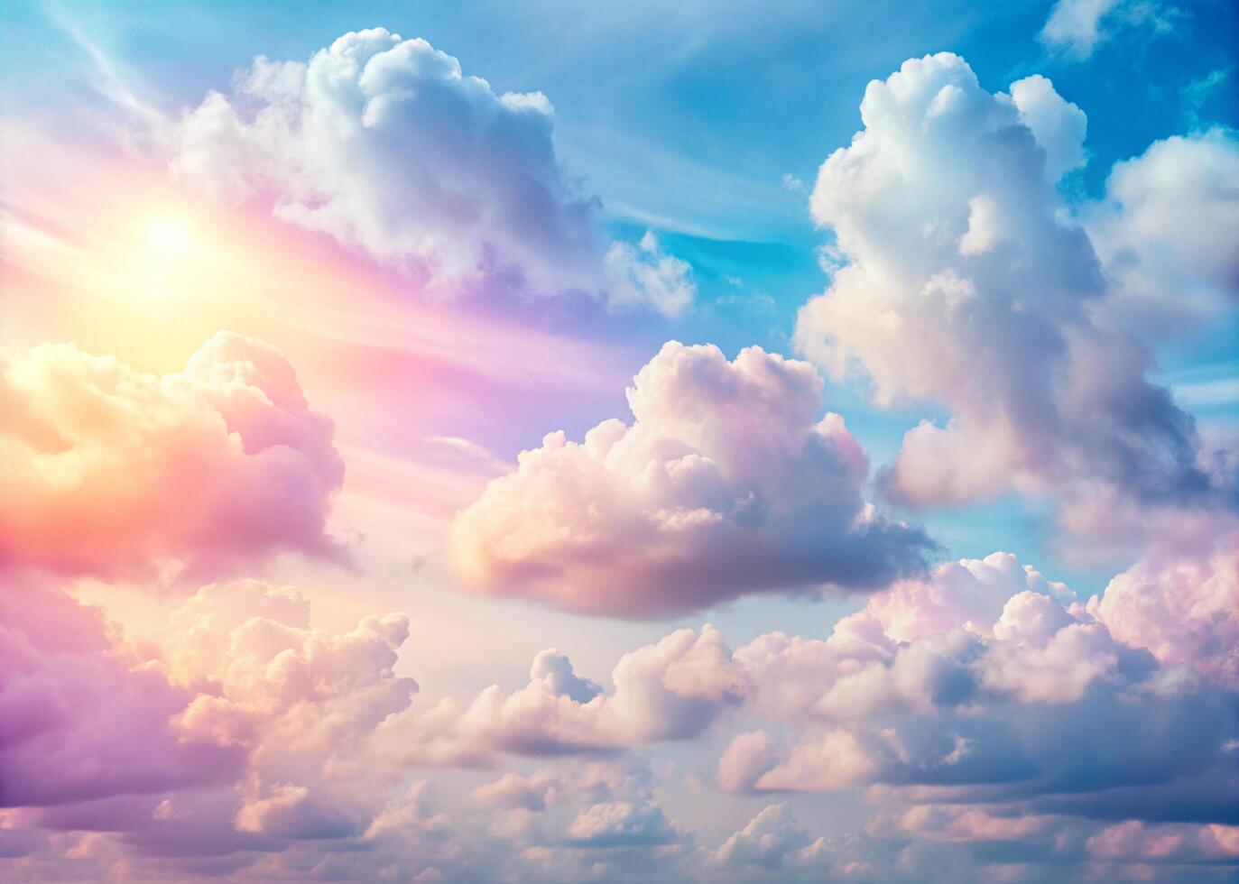 Whimsical pastel colored clouds drifting gently in a tranquil sky, offering a sense of relaxation, Wallpaper Background. photo
