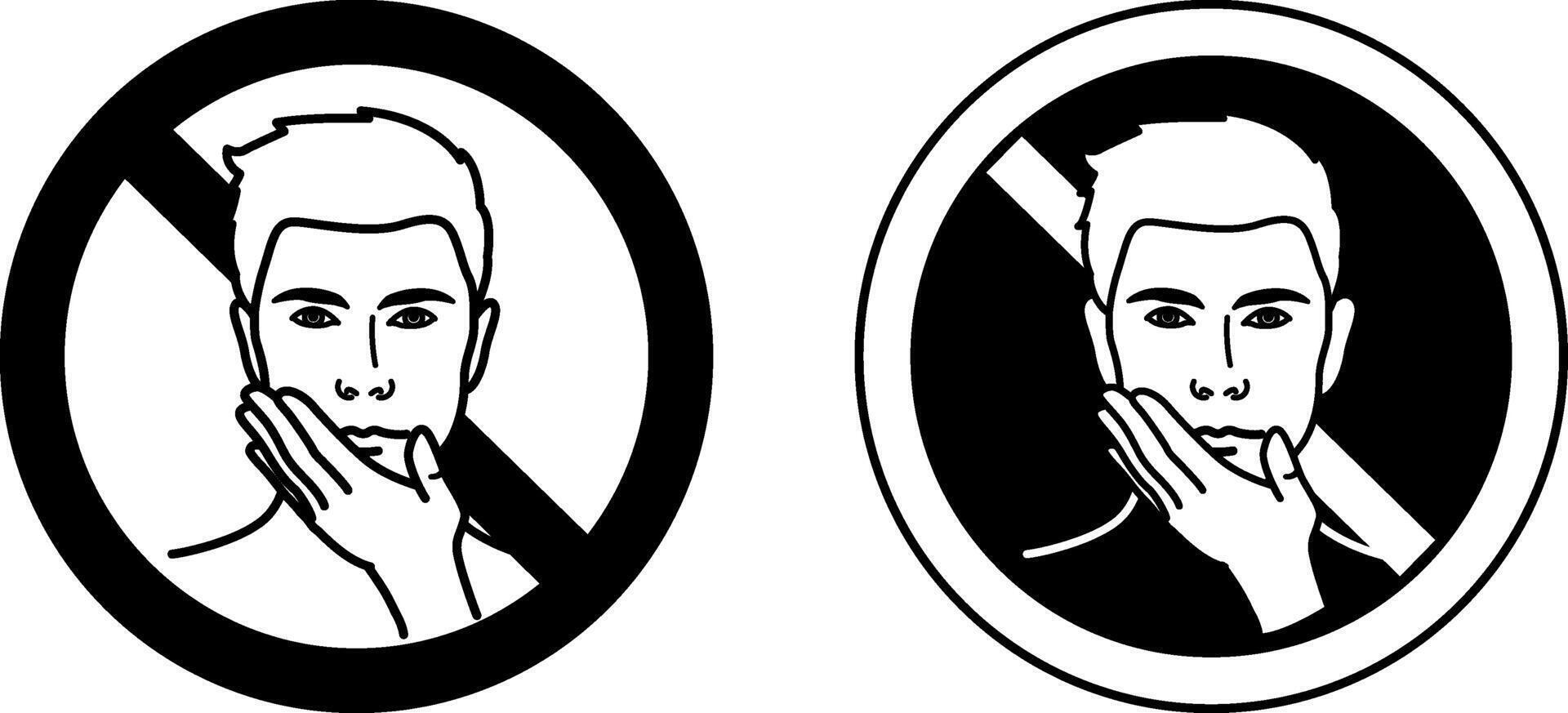 Do Not Touch Eyes, Mouth, and Nose Signs. Black and White Icons. Safety Measures, Infectious Disease Prevention. Coronavirus Protection, Social Distancing. Medicine Concept vector