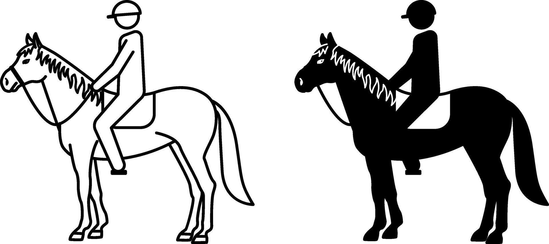 Horse Rider Icons. Black and White Illustration. Racehorse with Jockey on Cross Country Track vector
